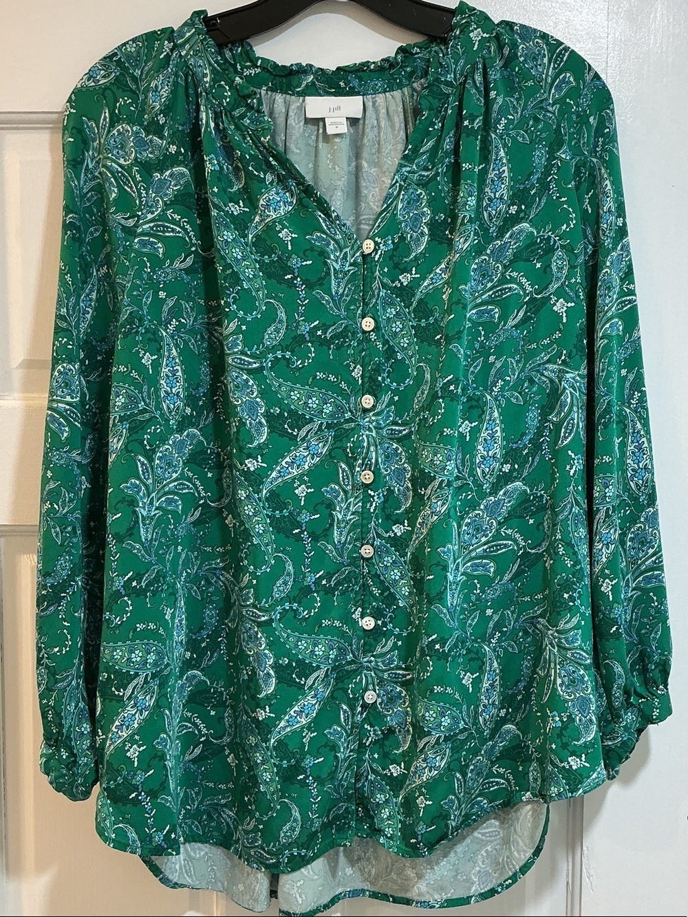 J. Jill Kelly Green Paisley Button-Front Blouse